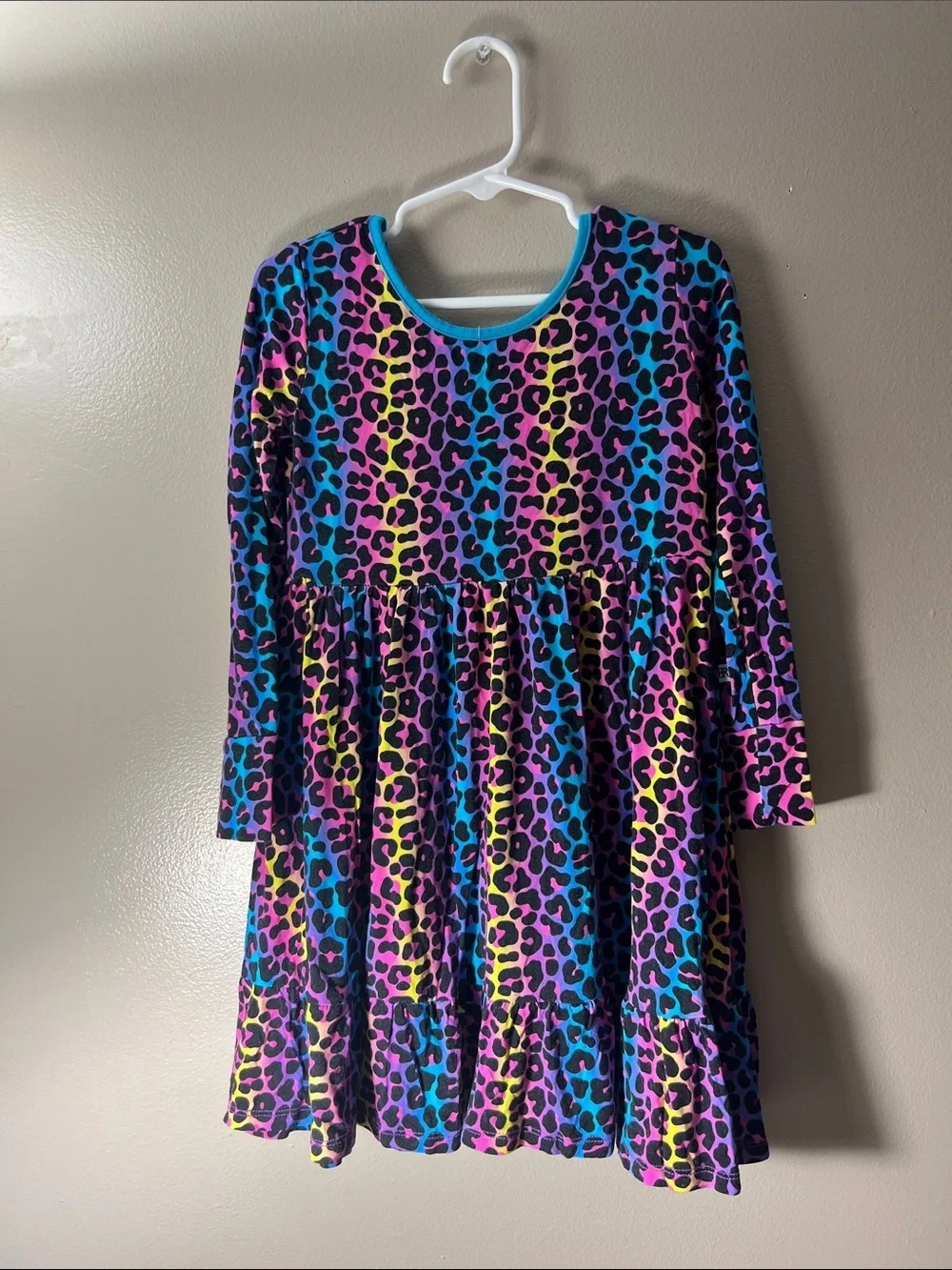 Girls' Multicolor Leopard Print Long Sleeve Casual Dress